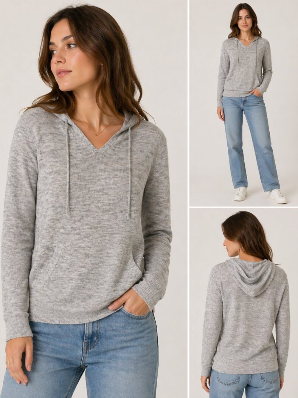 Sandro Lightweight Knit Hoodie Gray Cotton Blend Size Small